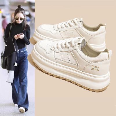 First Layer Cowhide~ Genuine Leather Platform White Shoes Women's Shoes Versatile Board Shoes 2025 New Breathable Casual Sports Shoes