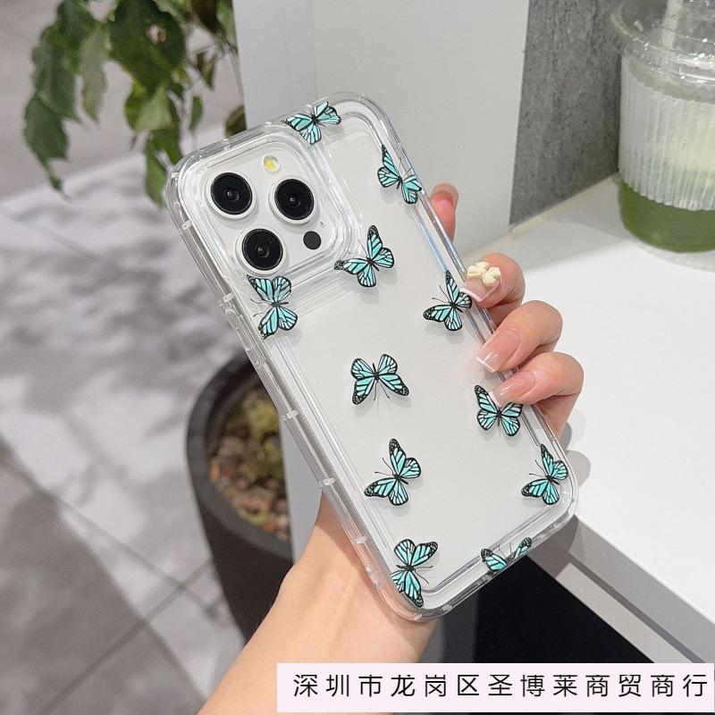Small Fresh Full Screen Butterfly Apple 15 Mobile Phone Case Iphone14promax Transparent Soft Glue 13/12/11 Anti-drop