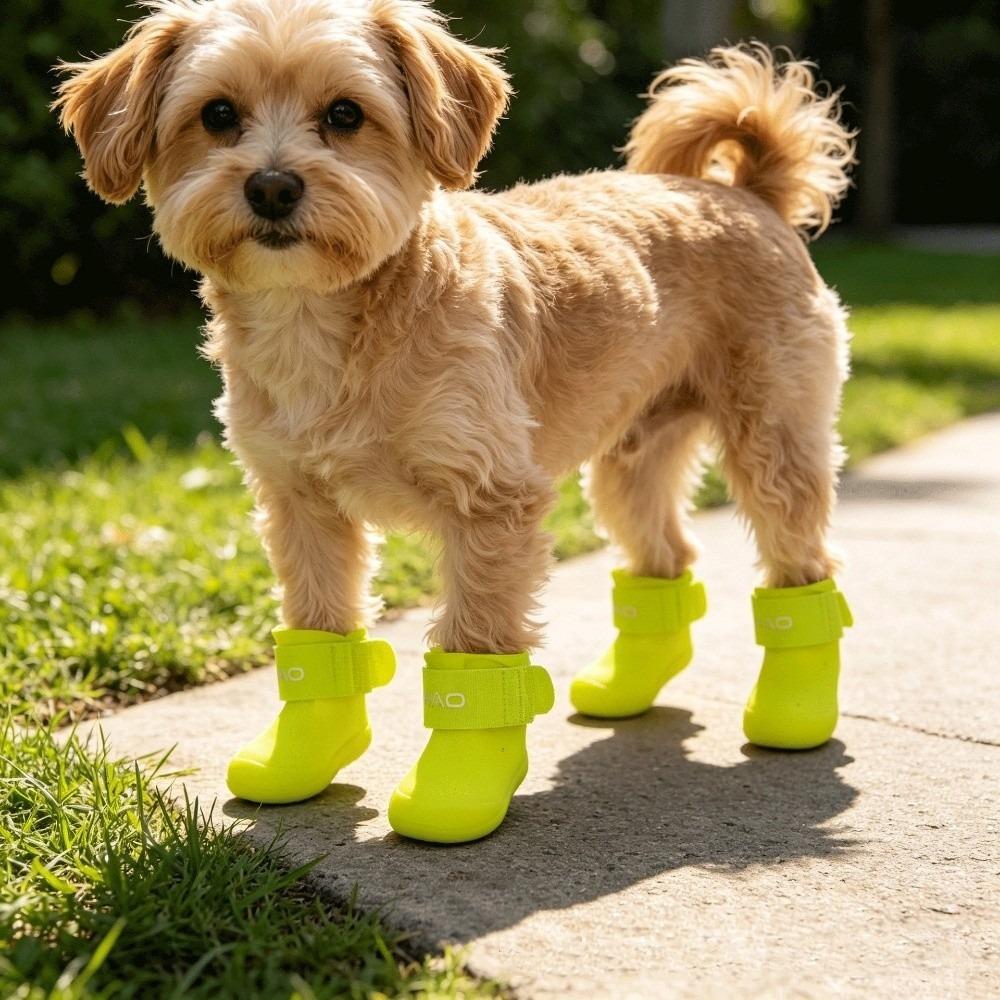 2pairs Waterproof Dog Rubber Boots Anti-slip Cat Puppy Foot Cover Portable Pet Shoes Outdoor