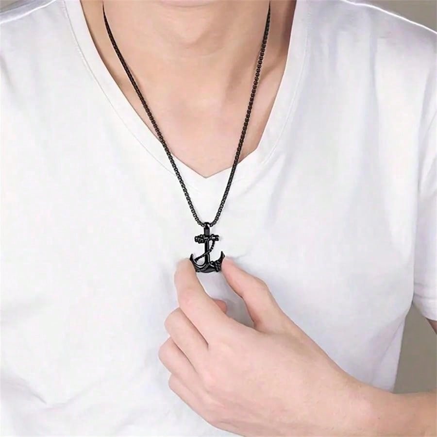 1pc Stainless Steel Vintage Anchor Pendant Necklace, Suitable For Everyday Wear