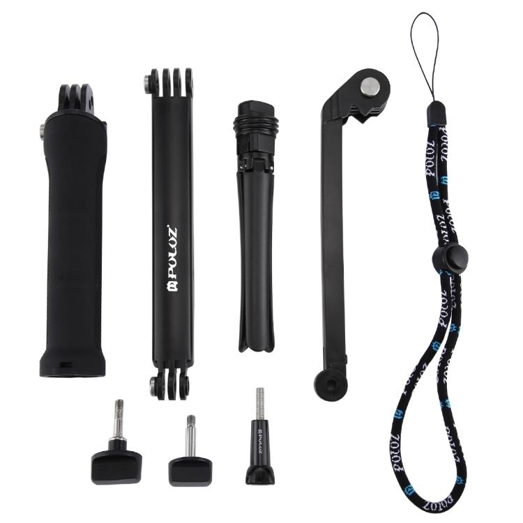 PULUZ 3-Way Grip Treppiede pieghevole Selfie-stick Estensione Monopiede per GoPro, Insta360 ONE R, DJI Osmo Action e altre action camera, lunghezza: 20-58 cm