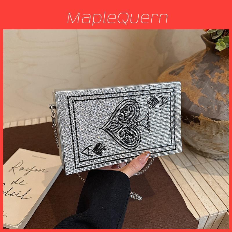 Small Diamond Embellished Evening Clutch Bag With Chain For Gift And Party Use