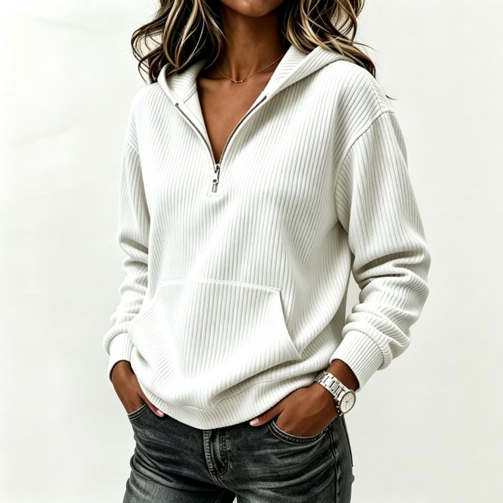 Women's Casual Striped Half-Zip Long Sleeve Hoodie