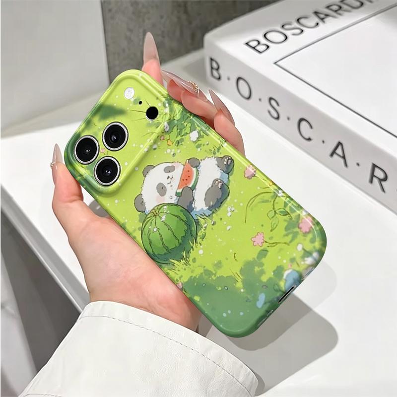 Refreshing Summer Panda Melon Graphic Art Film Aesthetic Protective Shockproof Bumper Phone Case Cover For iPhone 13 14 15 16 17 Pro Max Plus