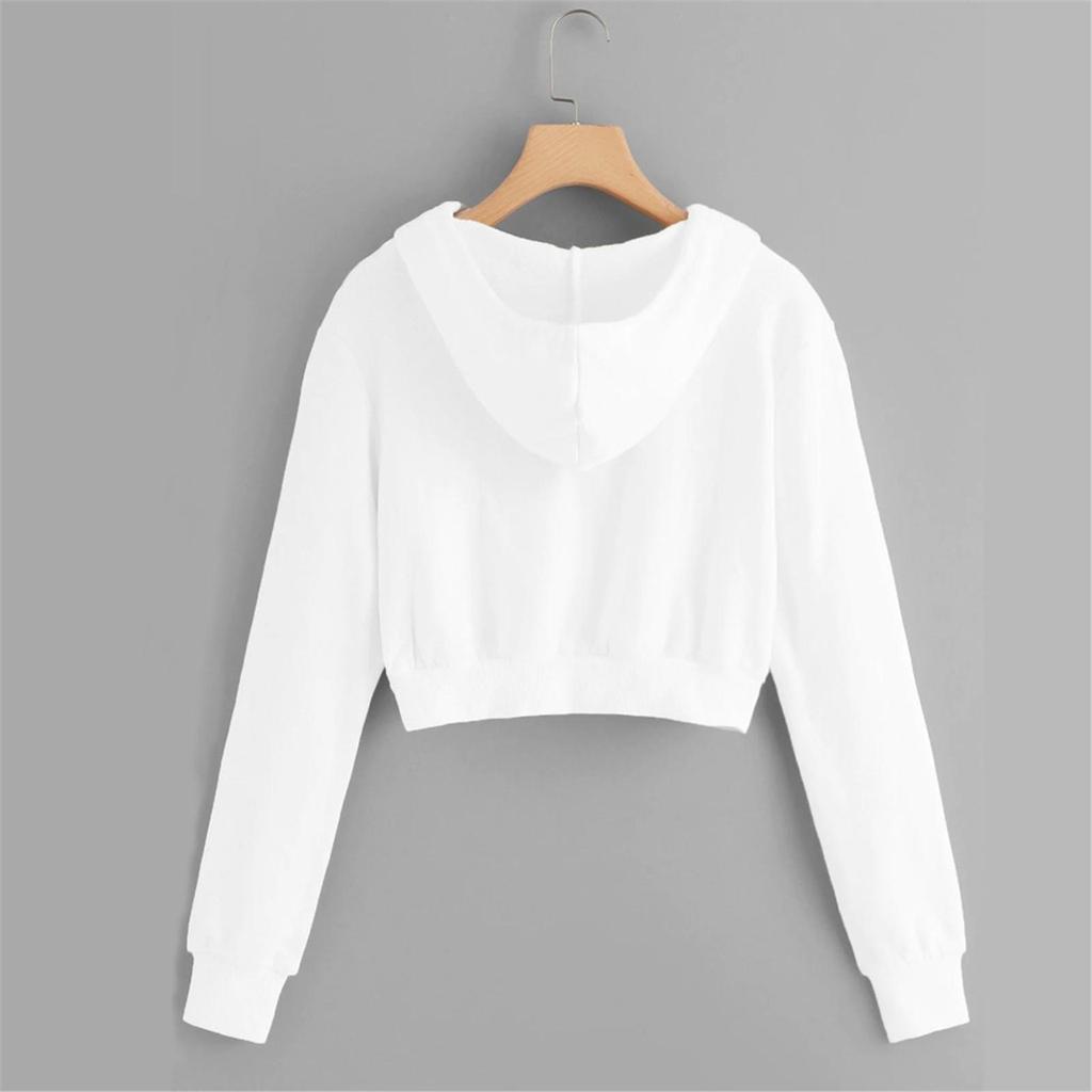 Damen Casual Farbe Reißverschlusstasche Oberteil Kapuzenpullover mit Kordelzug
