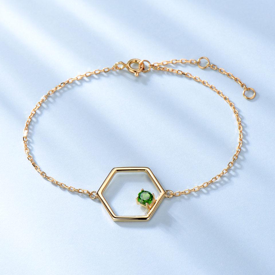 

19 см Позолоченное 14K Изготовление на заказ Модные ювелирные изделия Браслеты Диопсид Браслет из стерлингового серебра 925 пробы 19cm&Gold-color зелёный