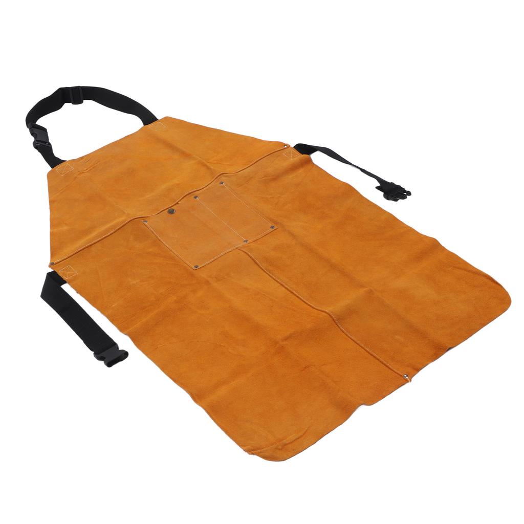 Welding Protective Apron Flame Retardant Wear Resistant Strap Adjustment Leather Work Protective Clothing with Pocket