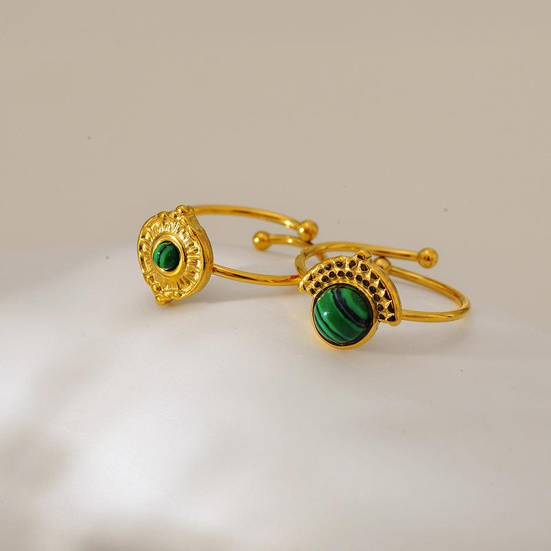 New Fashionable Natural Stone Turquoise Ring, Personalized Versatile High-end Stainless Steel Gold-plated Opening Ring