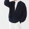 Men Autumn Winter Solid Color Cardigan Coat Collarless Long Sleeve Zipper Placket