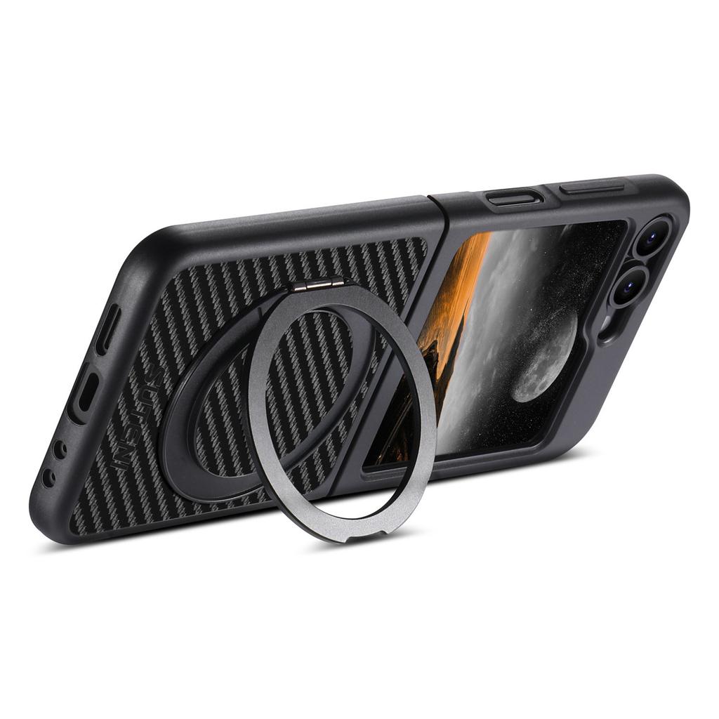 SUTENI G3 For Samsung Galaxy Z Flip7 FE 5G/Z Flip6 5G Magnetic Case Rotating Kickstand Carbon Fiber Texture Leather Phone Back Cover