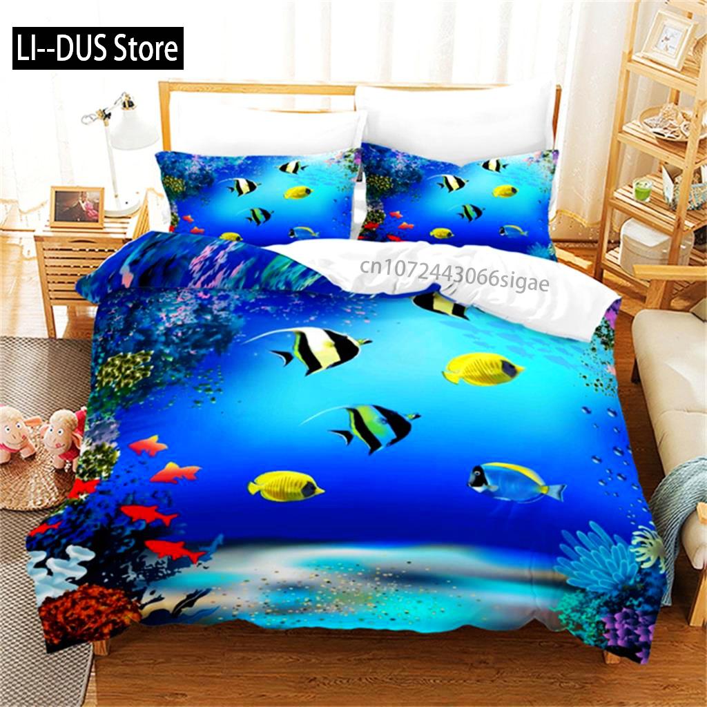 Comforter Bedding Set Fish Sea Turtle Jellyfish Seashell Starfish Microfiber Marine Theme Twin Full For Kid Adult