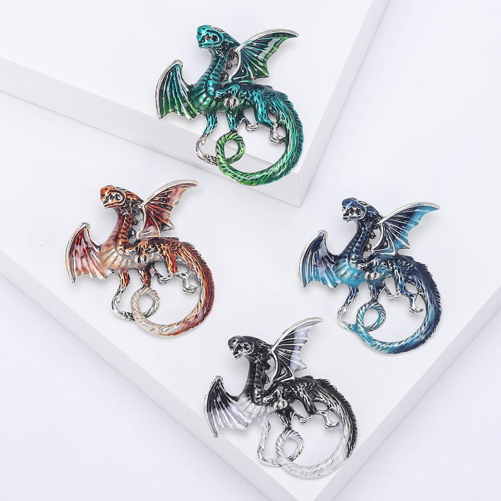 Enamel Dragon Brooches for Women Unisex Rhinestone Necklace Flying Dragon Pins Banquet Party Backpack Gifts Jewelry Accessories