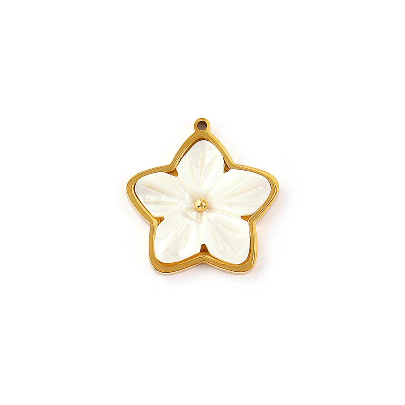 

2 PCs 304 Stainless Steel & Shell Charms 18K Gold Plated White Flower Pendants For Necklace Jewerly Making Findings
