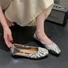 Shallow mouth niche ladyshoes women's new pleated square head single shoes women's summer wear versatile flat-soled grandma shoes women