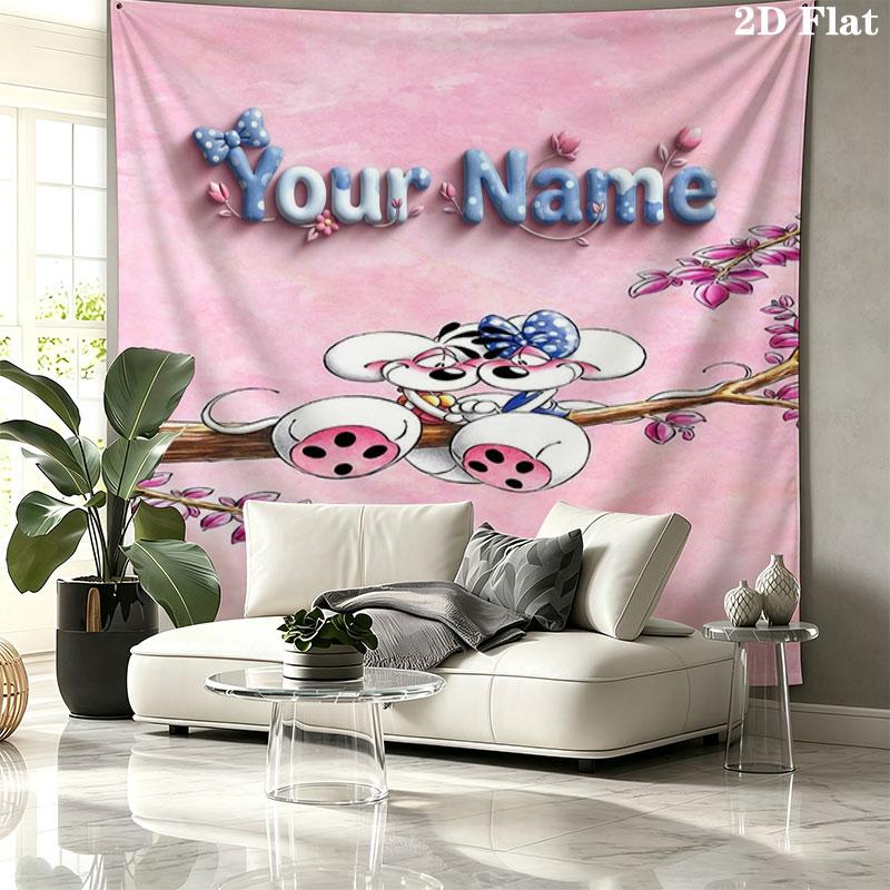 Diddl Custom Name Wall Tapestry Aesthetic Wall Hanging Printed Fabric Blanket Decorative Tapestries for Bedroom Living Room Home Decor