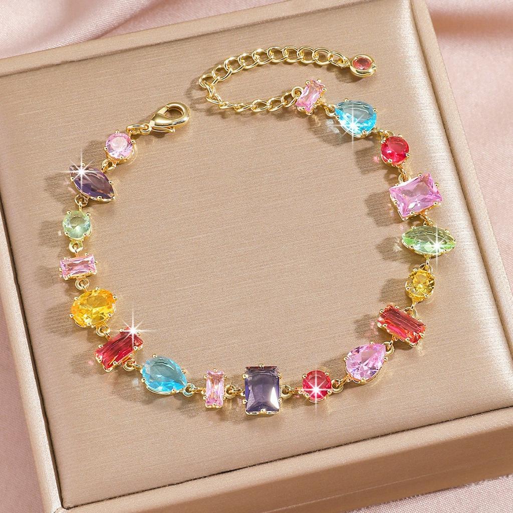 Luxury Gold-Plated Copper Zircon Leaf Bracelet, High Quality Jewelry