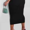 MY676 Plus Size Womens Knit Long Sleeve Crop Top Maxi Skirt Set Black Milk Silk Casual Outfit 2025