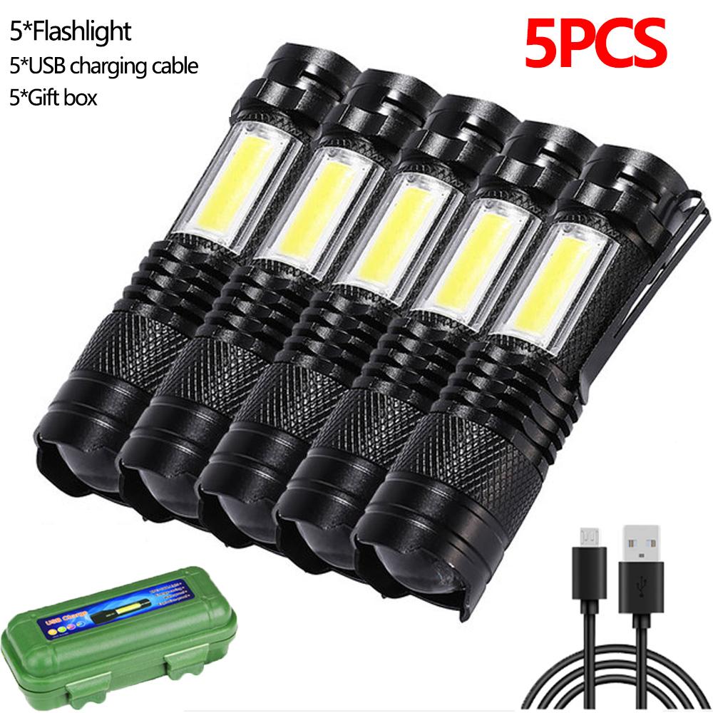Mini Portable 2000 Lumens Led Flashlight Built In Battery Torch COB Variable Focus Waterproof Tactical Flashlight Bulb Light