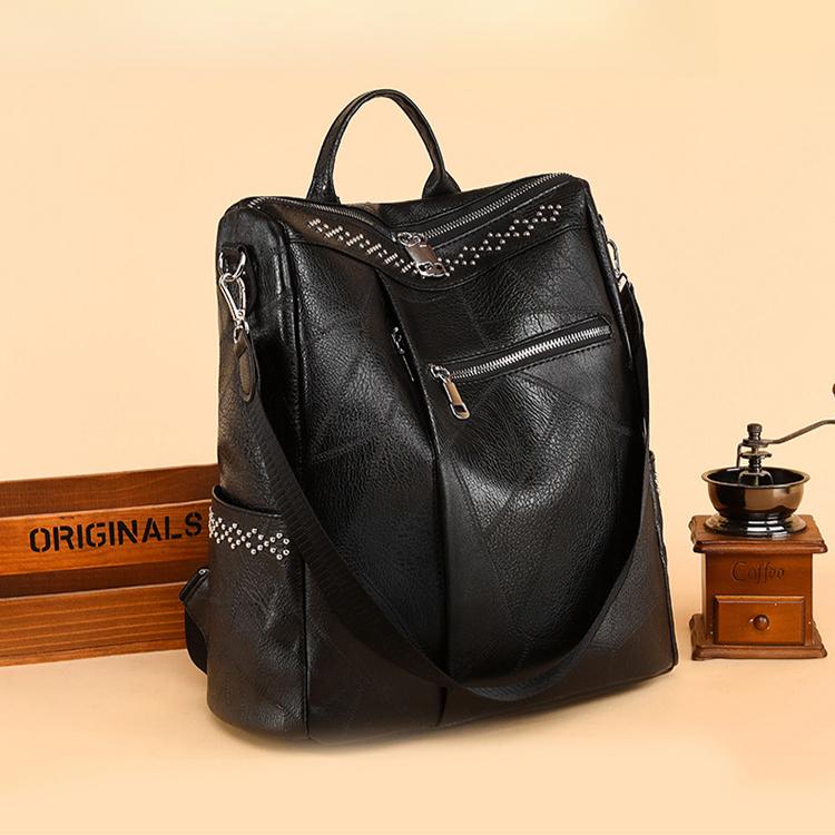 

Backpack Fashion Soft Leather Vertical Casual Bag Trendy Large Capacity 32x15x36cm червоний