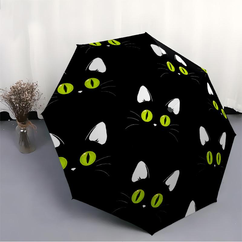1pc Black Cat Pattern Automatic Open, Sturdy Iron Frame, Compact Folding Design, All-Season Portable Umbrella for Women & Men, Outdoor Umbre