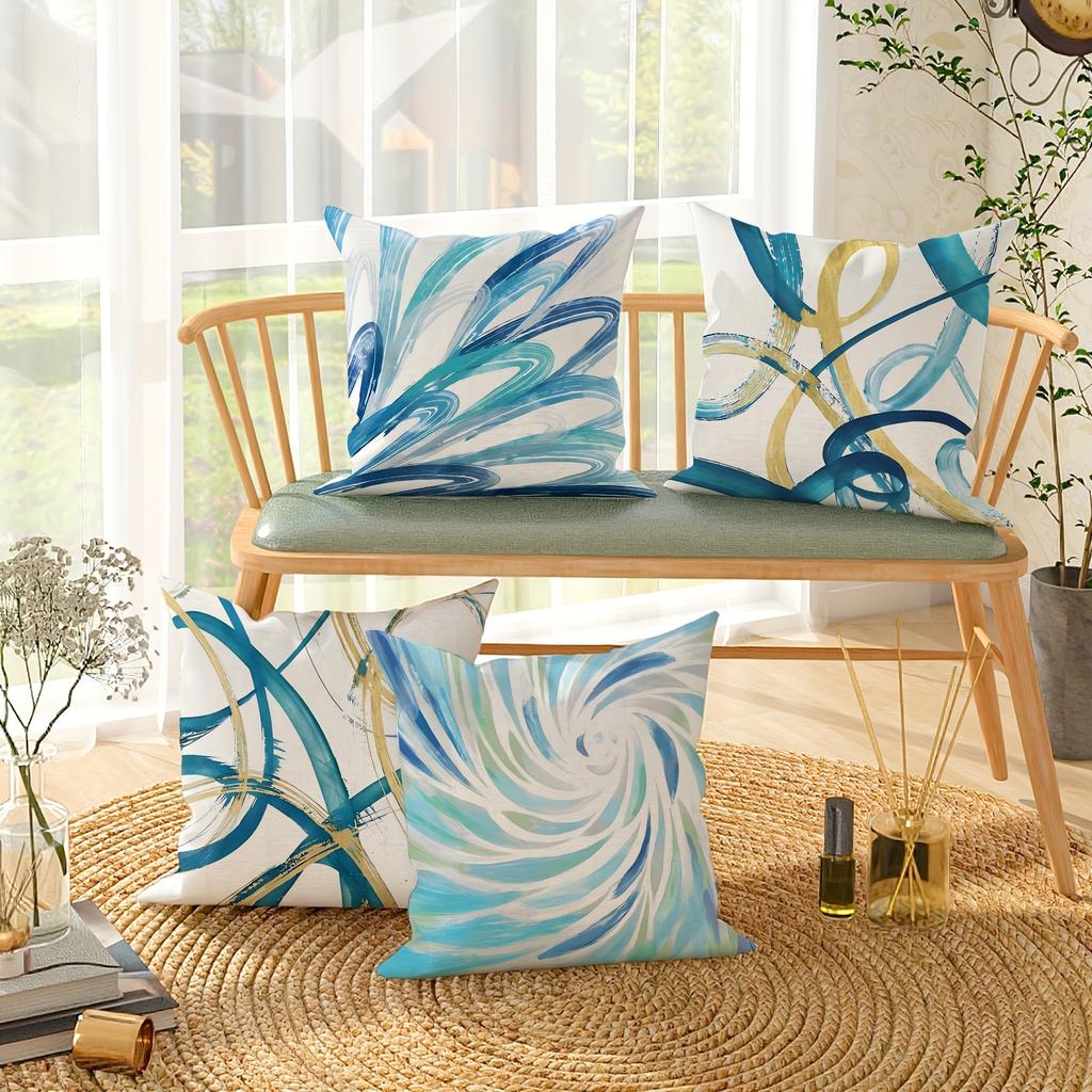 Geometrische Dekoration mit blauen Linien, Kissenbezug aus ultraweichem Polyestermaterial, Wohnzimmer-Sofarücken, Autokissenbezug-Dekoration