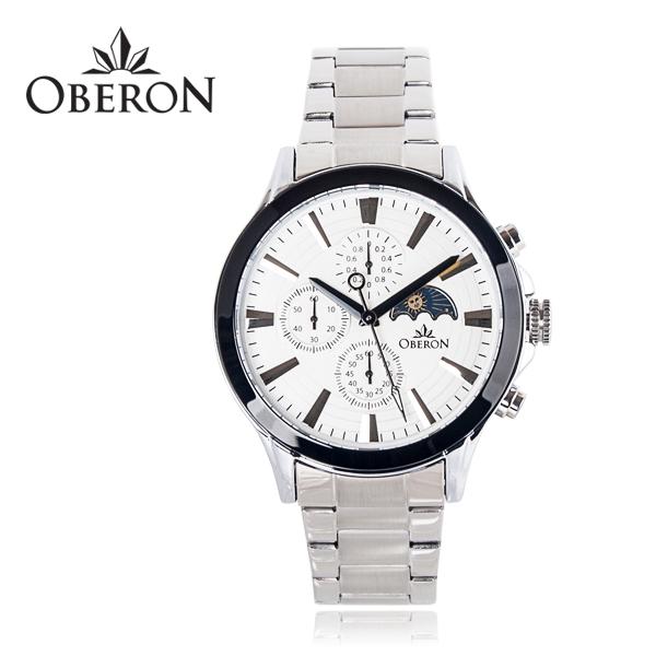 Obelon Men'S Sun And Moon Phase Chronograph Metal Band Watch Ob-914 Stwt