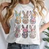 Retro Easter Bunny Floral Design Women T-shirt Graphic Gift for Easter Day Classic Tops Tees Flower Abbit Bunny Vintage T Shirts