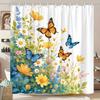 Colorful Garden Shower Curtain - Butterflies, Orange & Yellow Daisies, Pink & White Blossoms, 70x70", Polyester, 12 Hooks