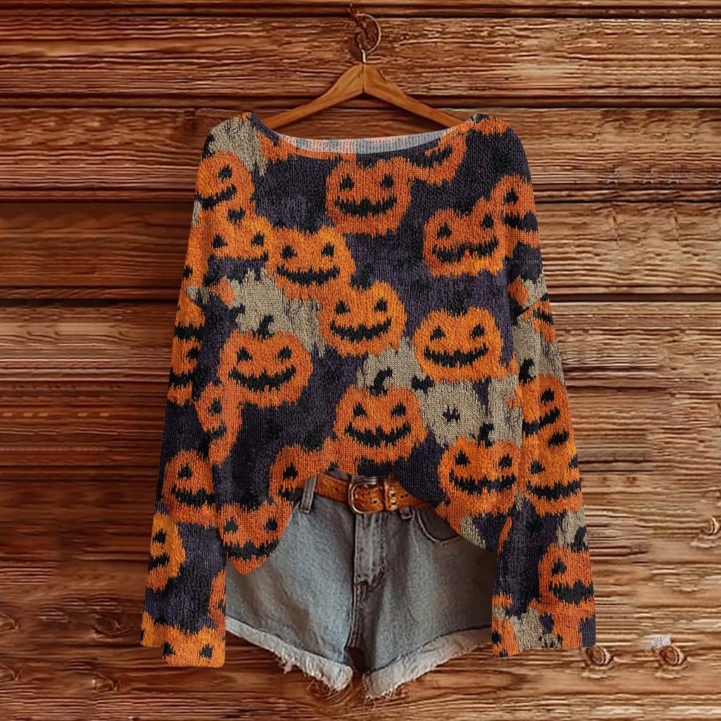 Womens  Fall Sweaters Long Sleeve Print Tops Pullover Sweaters Loose Dressy Casual Basic Clothes