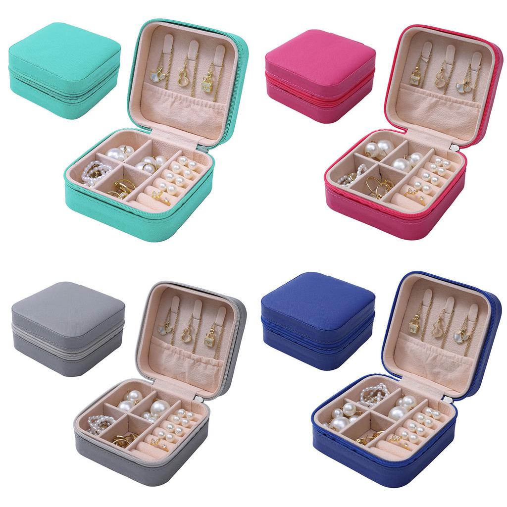 Single Layer Storage Box Small Travel Leathers Jewelry Box Zipper Holder for Rings Earrings Necklaces Storage Display