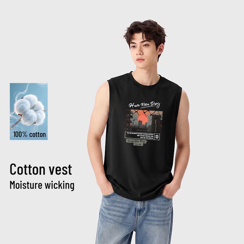 XueZhongFei Men s Heavyweight Cotton Graphic Tank Top L