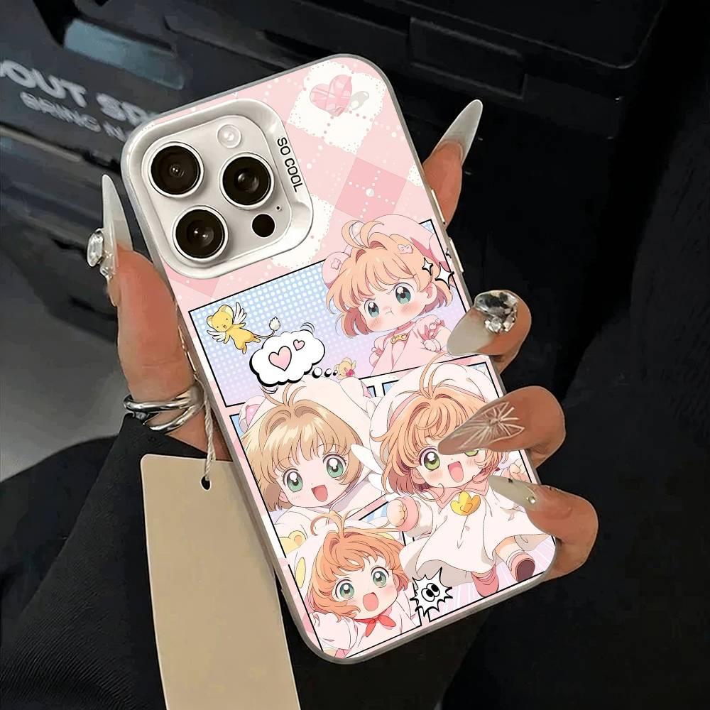 

Anime cards-girl-sakura Phone Case For iPhone 11 12 13 14 15 16Pro Max Plus white Sliver Phone Cover iPhone16Pro