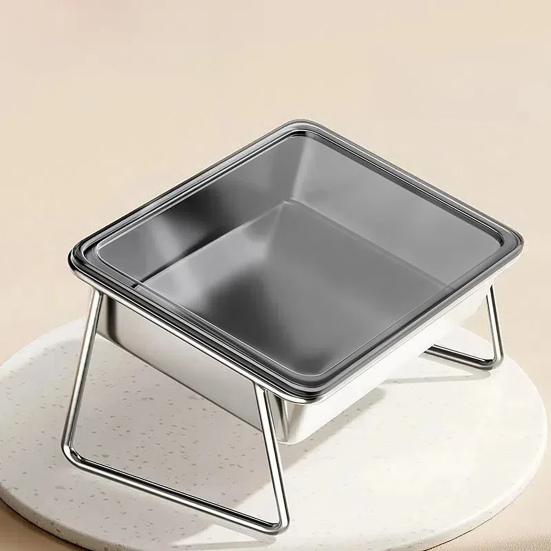 304 Stainless Steel Dog Basin 25cm Extra-Large Feeding Mouth 15-Degree Tilt Design Dog Dish with Dustproof Cover