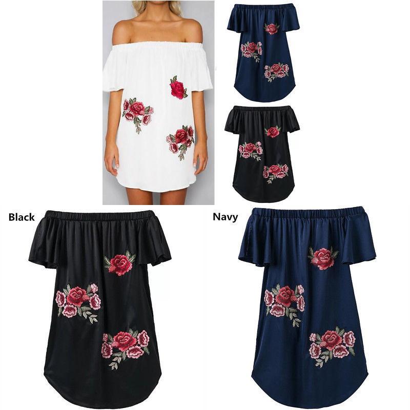 Elegant Floral Embroidered Off Shoulder Dress With Stylish One Shoulder Design