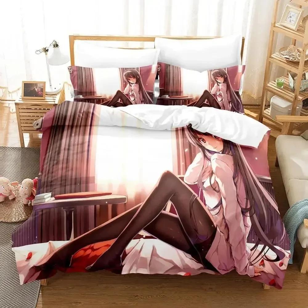 Utaha Kasumigaoka Bedding Set Cartoon Anime Three-piece Set Adult Kid Bedroom Duvet Cover Sets 3D Kawaii Girls Sexy Home Textile