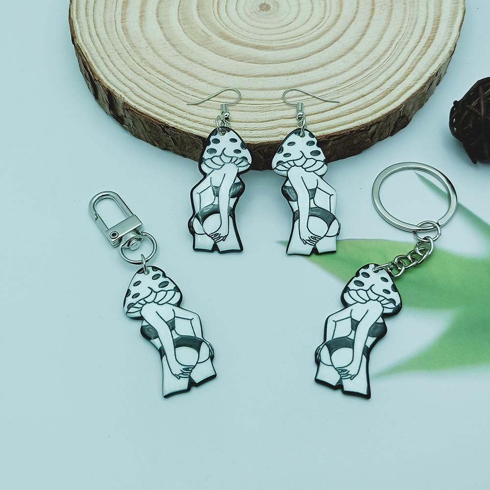 Acrylic Halloween Keychain Mushroom Girl Key Ring Crossbody Bag Pendant Keychain