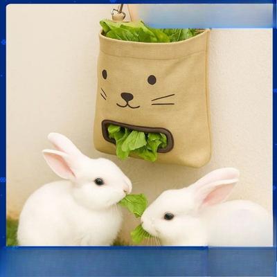 Cute Canvas Rabbit Hay Feeder Bag Hanging Guinea Pig Food Storage Pouch Reduce Hay Waste for Small Herbivore Pets