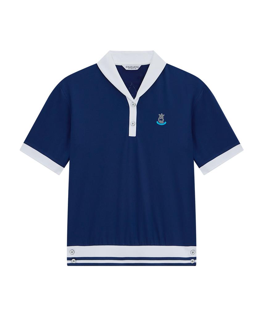 CHUCUCHU Marine Petit Collar Short Sleeve Top (Navy) Cbfss-Ts007W