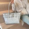 2026 New Women's Leather Biker Belt Tote Bag Large Capacity PU Shoulder Handbag Fashi Commuter Bag