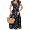 European and American summer new Feifei sleeve printing skirt casual waist square collar A pendulum skirt