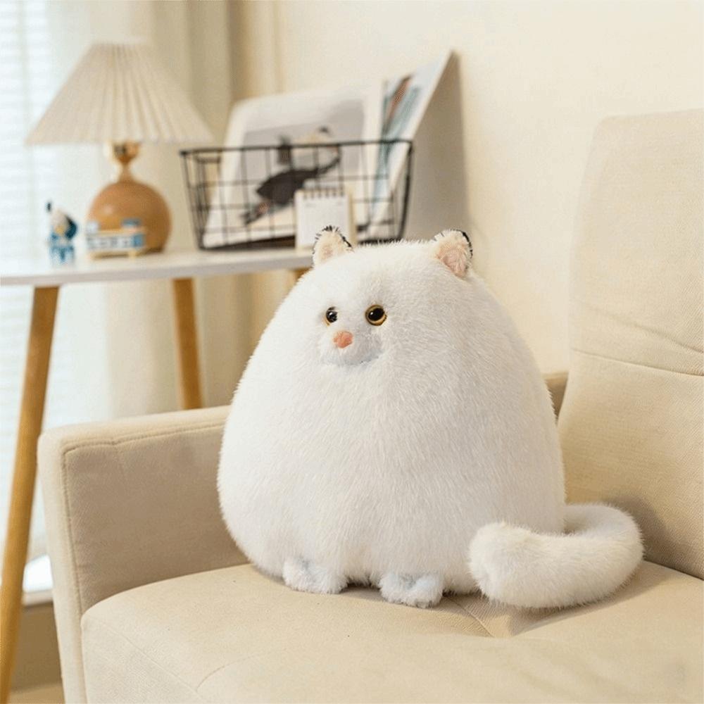 Cute Fluffy Simulation Cat Plush Toy Soft Hairy Fat Round Stuffed Animal Dolls Long-tailed Cat Plushies Doll Home Decor