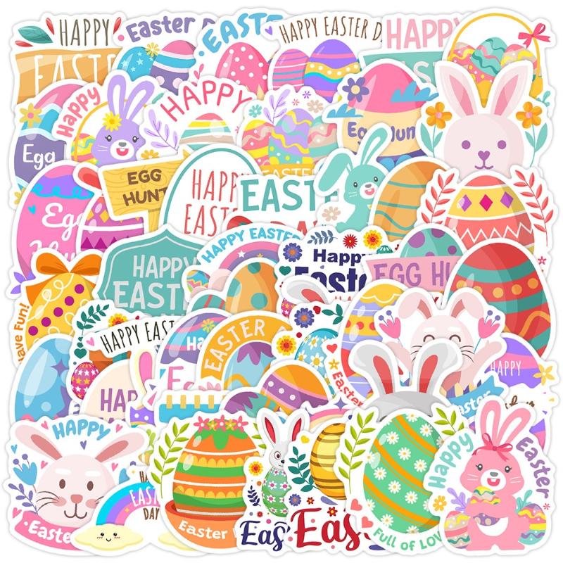 50 Stück/Set Oster Graffiti Aufkleber Niedliche Kaninchen Osterei Cartoon Festival Aufkleber DIY Gepäck Telefon Gitarre Klassisches Kinderspielzeug