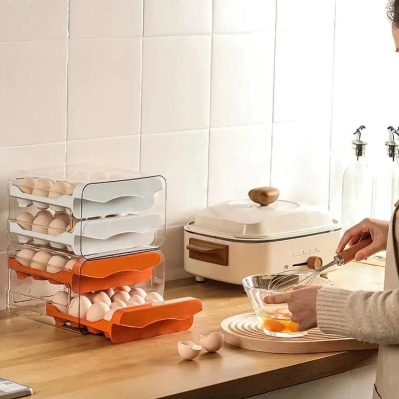 ^Refrigerator Egg Storage Box Drawer-type Storage Double-layer Pull-out Box for Egg Herme Bolsos Large Capacity 32 Compartments