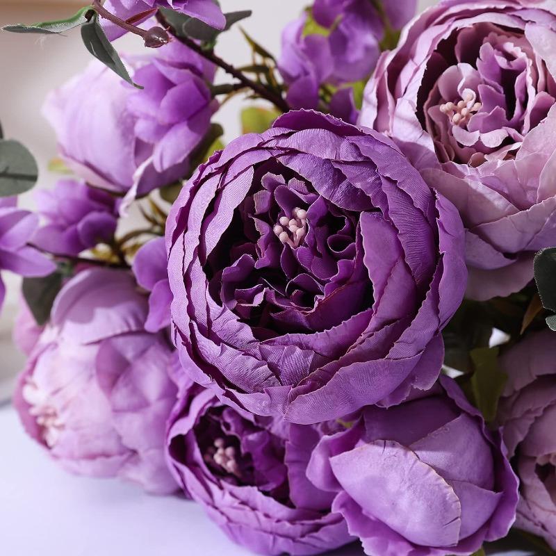 Faux Peony Bouquet 13 Heads Flowers Bud Vintage Artificial Peony 47cm Silk Flowers for Wedding Home Decoration,1pc