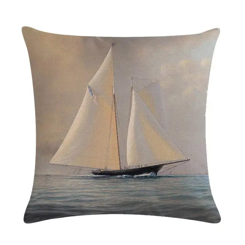 Home Decor Sailing Ships: Vintage Maritime Pillow Covers Pattern Cushion Cover Suitable For Sofa Bedroom Car Pillow Cover