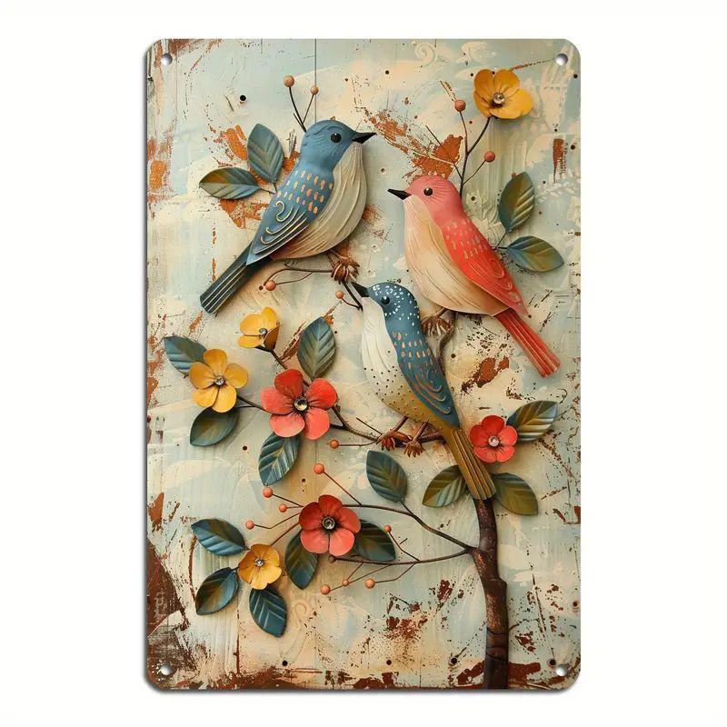 Metal Tin Poster Pastoral Birds Metal Tin Signs Posters Plate Wall Decor for Bars Restaurant Cafe Clubs Retro Posters Plaque