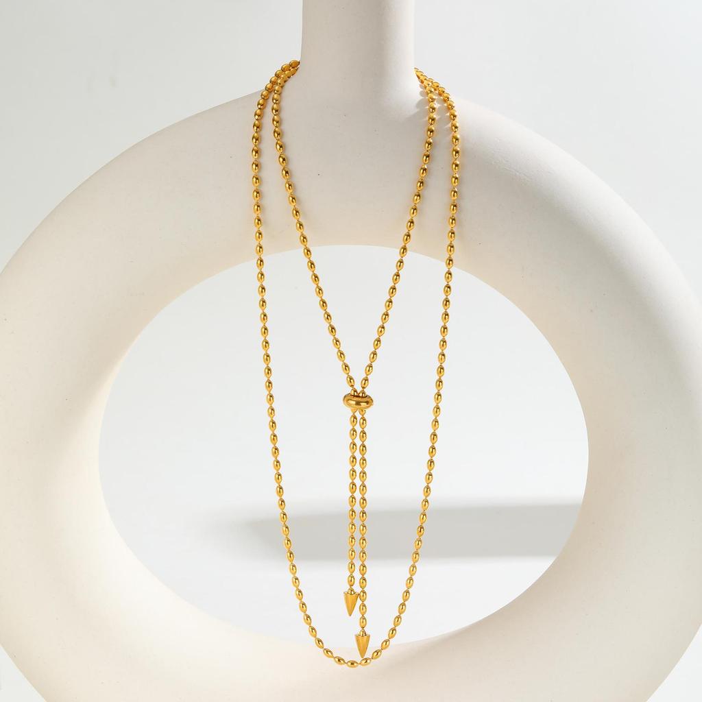 Fashion Accessories Women'S Stainless Steel Rice Bead Chain Adjustable Necklace Gold 2140