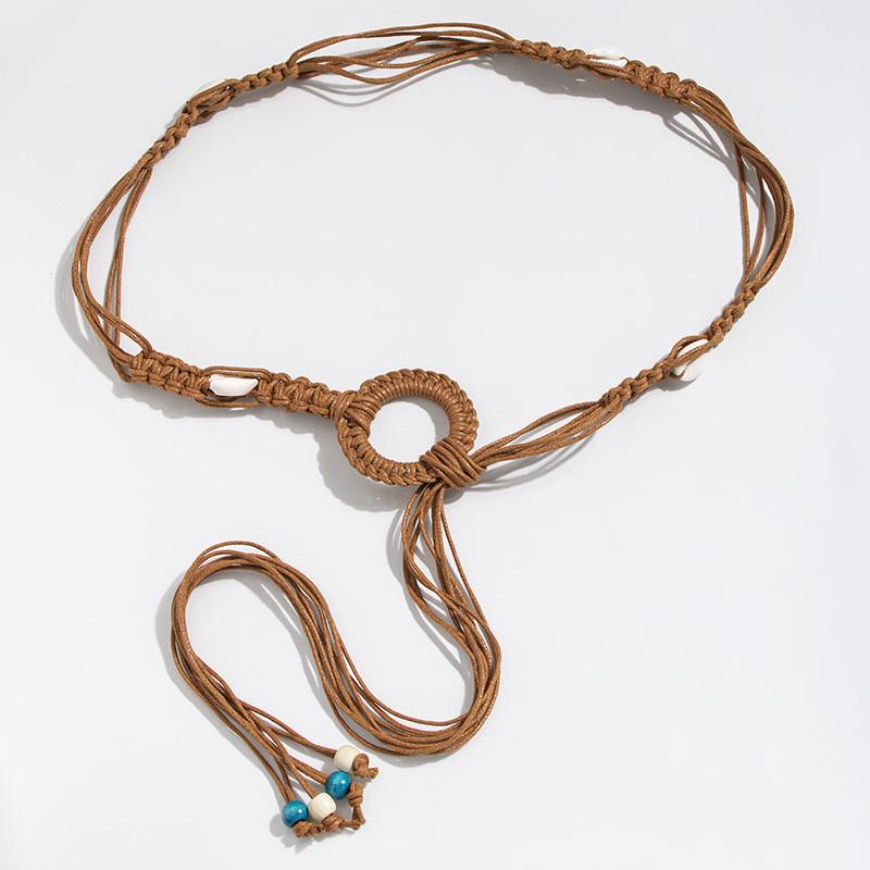 

Bohemian Ethnic Fiber Waist Rope With Handwoven Splicing For Relaxed Summer Outfits коричневий