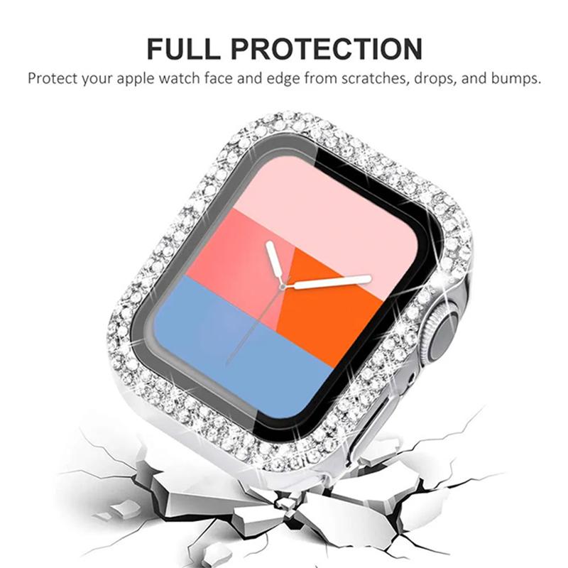 Tempered Glass Screen Protector for Apple Watch Case 45mm/41mm/40mm Series 9/8/7/6/se/5/4 Diamond PC  for iWatch 38mm/42mm/44mm