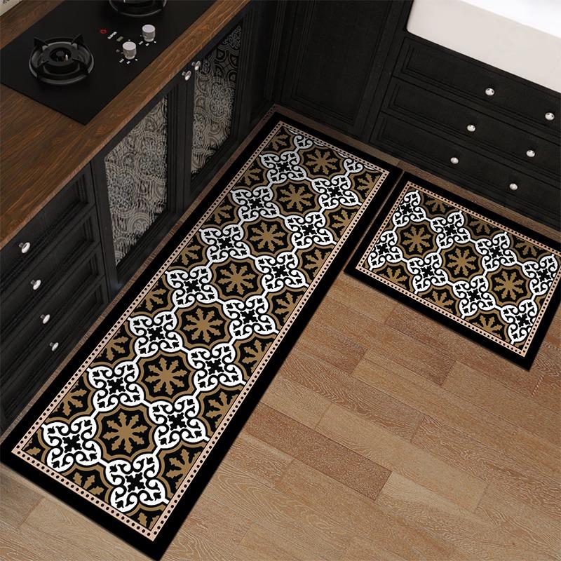 Vintage Nordic Non-Slip Kitchen Floor Mat Pvc Leather Washable Mats Waterproof Oil-Proof Long Carpet Alfombra De Cocina